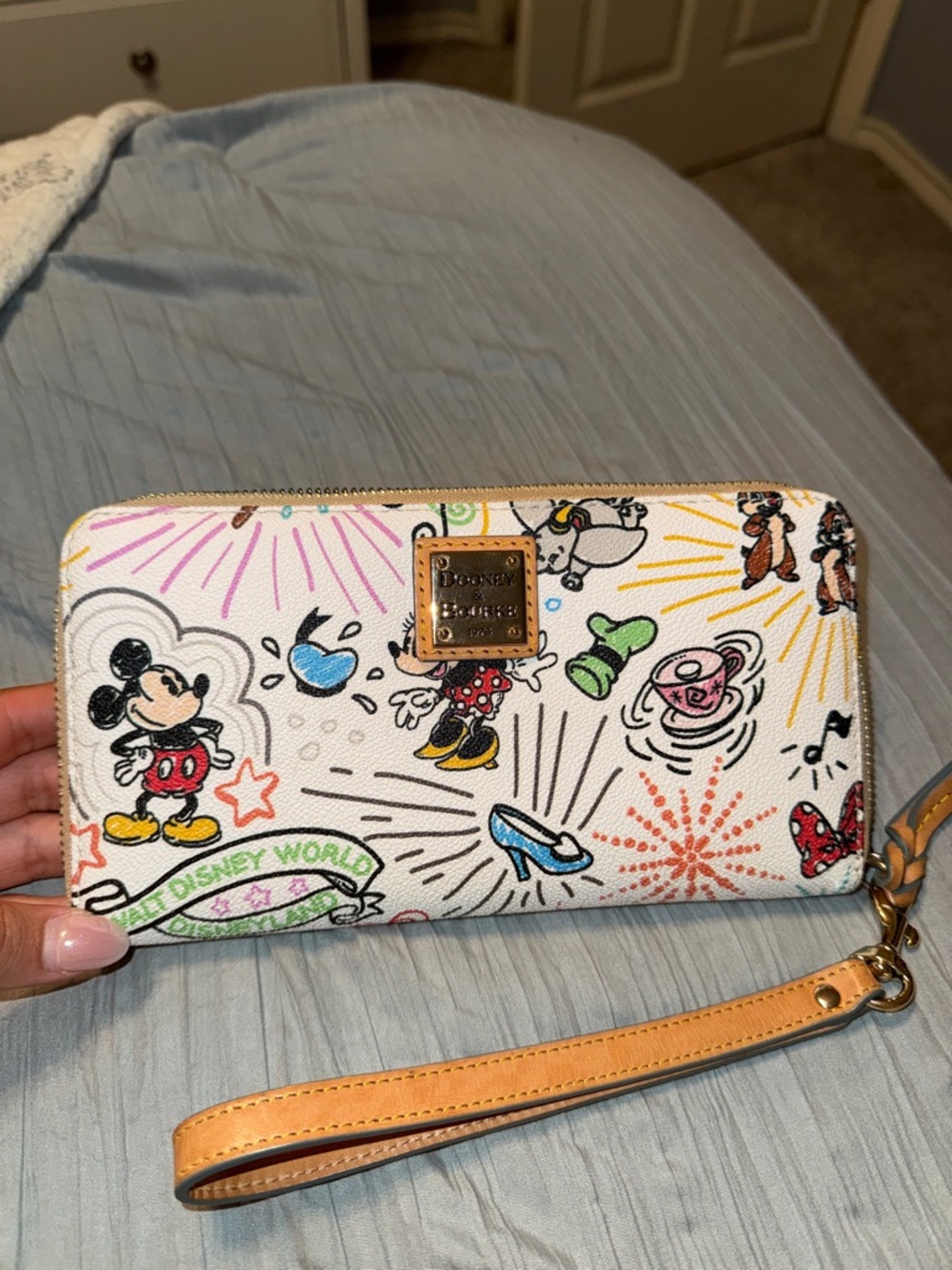 Dooney & Bourke Cream Disney Print Wristlet with Tan Strap - Picture 7 of 7